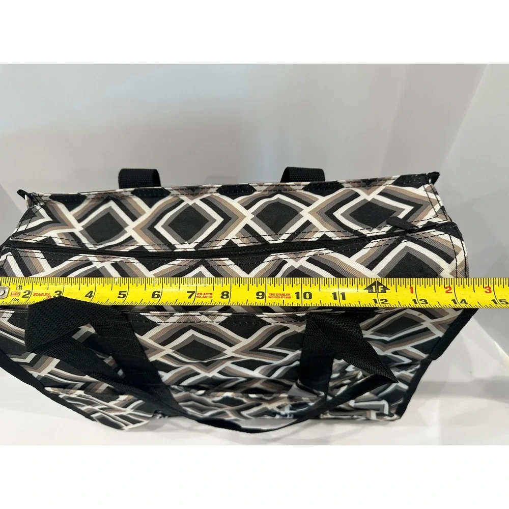 Thirty-One Zip-Top Organizing Utility Tote Deco Diamond Bag 4451 AD33 Black Tan